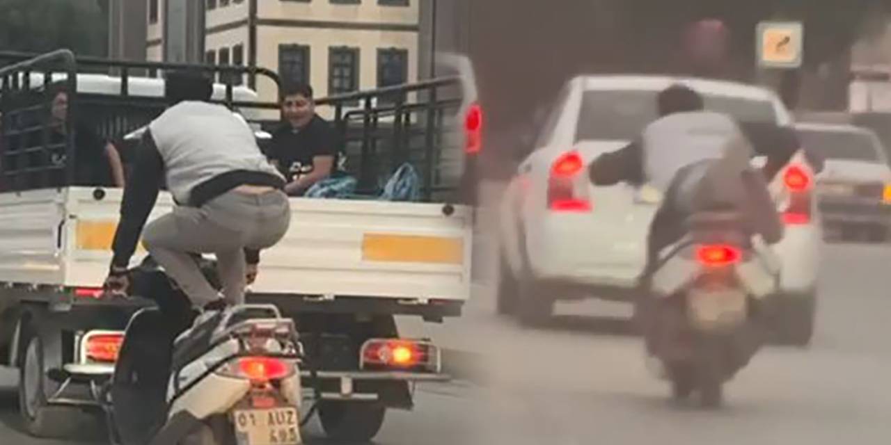 Trafik güvenliğini hiçe saydı! Motosikletlinin tehlikeli yolculuğu yürekleri ağza getirdi