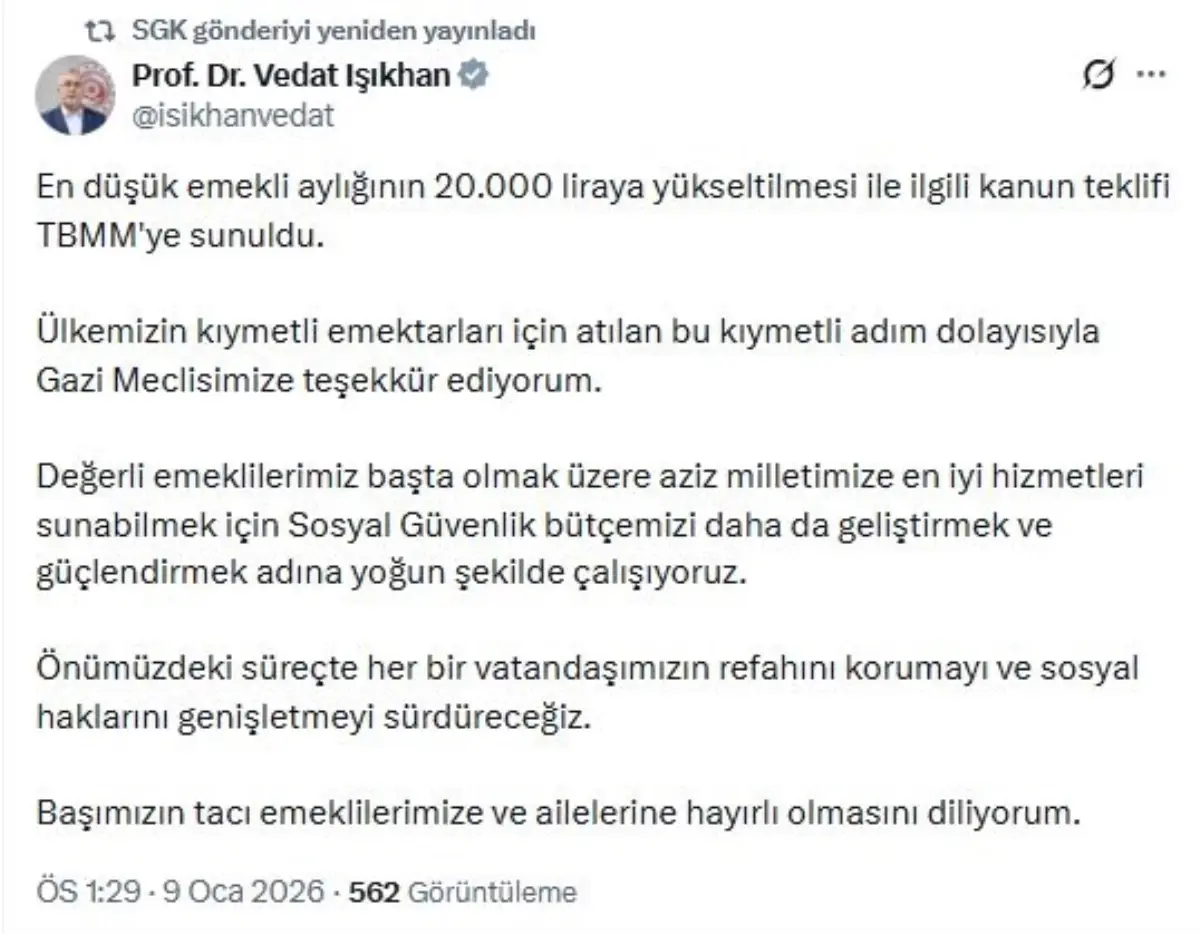 Emeklilere 20 bin TL Aylık Teklifi